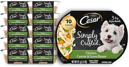 Cesar Simply Crafted Adult Wet Dog Food Toppers for Dry Food, Chicken, Carrots & Green Beans, 1.3 oz Tubs, 10 Count