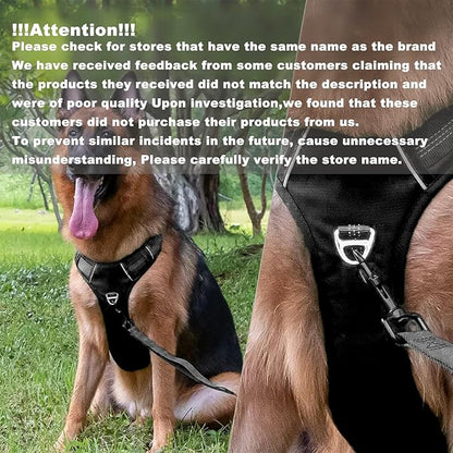 No Pull Dog Harness for Large Dogs, Adjustable, Reflective Breathable Padded Vest with 2 Metal Leash Clips and Handle for Control or Car Seatbelt Use, Black, L