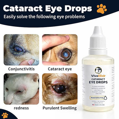 Dog Eye Drops, Cataract Eye Drops for Dogs, Daily Eye Care for Moisture, Comfort & Cleanliness, Tear Stain Support, Lubricating Ophthalmic Solution & Sodium Hyaluronate, Gentle Formul -50ML