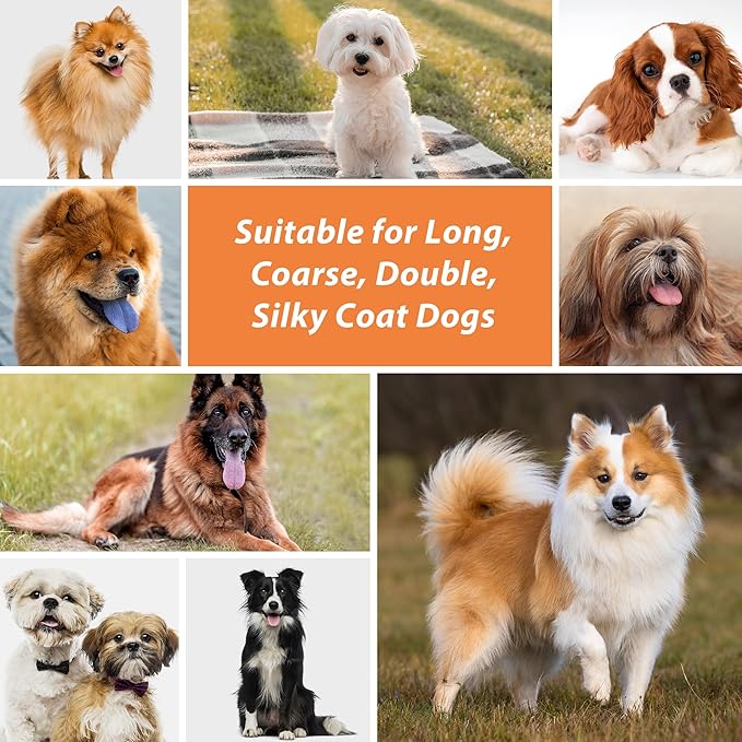 GROOMAGE Dog Brush for Long Haired Dogs, 27mm Extra Long Pin Brush for Grooming, Shedding - Beech Wood Material, Non-Slip Rubber Handle, Round-Tipped Pins
