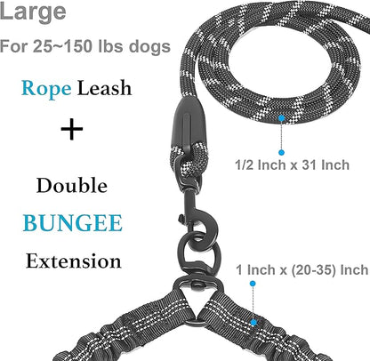 iYoShop Dual Dog Leash - 360° Swivel, No Tangle Walking Leash with Shock Absorbing Bungee for Two Dogs (Large, 25-150 lbs, Black)