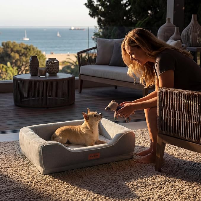 hush bone 24 Inch Orthopedic Dog Couch Bed for Small Dogs/Cats,Cooling Gel Memory Foam + Egg Crate Foam,Waterproof Removable Washable Cover,4-Sided Bolster,Non-Slip Bottom,Grey