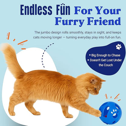 LOVINPUP Large Cat Ball Toy with Bell – Interactive Rolling Design for Active Play – Sturdy Plastic Cat Toy Ball That Stays Visible During Play – Blue 1 Pack for Cats, Kittens, and Small Pets