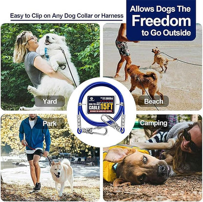 Tie Out Cable for Dogs Up to 300lbs,15ft Extra Strong 1000lbs Break Strength Tie-Out Tether Trolley Training Lead,Dog Run Cable for Yard Garden Park Camping Outside (Blue, 300lbs 15ft)