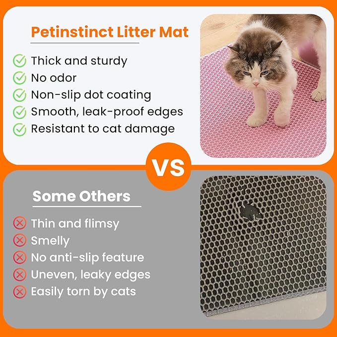 Petinstinct Cat Litter Mat, 24x18 Inches Large Double Layer Honeycomb Cat Litter Trapping Mat, Non Slip Waterproof Urine Proof Cat Litter Box Mat for Floor, Kitty Litter Rug, Cat Supplies, Pink
