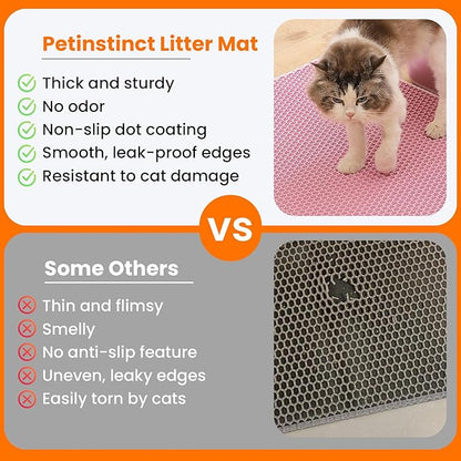 Petinstinct Cat Litter Mat, 24x18 Inches Large Double Layer Honeycomb Cat Litter Trapping Mat, Non Slip Waterproof Urine Proof Cat Litter Box Mat for Floor, Kitty Litter Rug, Cat Supplies, Pink