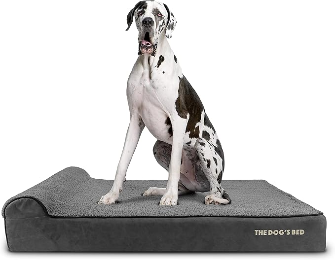 The Dog’s Bed Orthopedic Headrest Dog Bed XXL Grey Plush, Memory Foam, Pain Relief for Arthritis, Hip & Elbow Dysplasia, Post Surgery, Lameness, Waterproof Washable Cover, Veterinary Approved