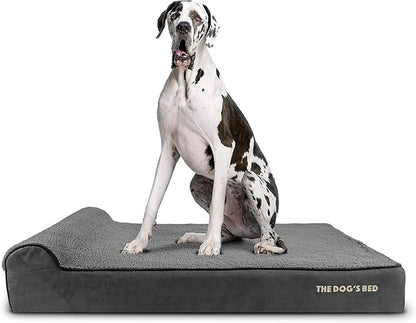 The Dog’s Bed Orthopedic Headrest Dog Bed XXL Grey Plush, Memory Foam, Pain Relief for Arthritis, Hip & Elbow Dysplasia, Post Surgery, Lameness, Waterproof Washable Cover, Veterinary Approved