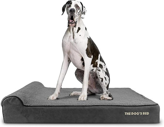 The Dog’s Bed Orthopedic Headrest Dog Bed XXL Grey Plush, Memory Foam, Pain Relief for Arthritis, Hip & Elbow Dysplasia, Post Surgery, Lameness, Waterproof Washable Cover, Veterinary Approved