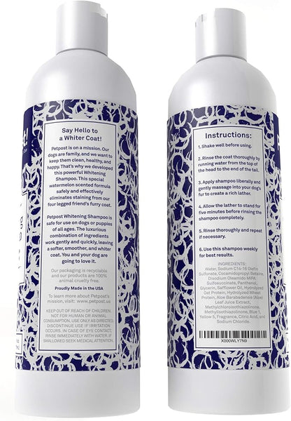 Petpost | Dog Whitening Shampoo with Coconut Oil & Aloe. Brightens White & Light Coats, Moisturizes Skin. Watermelon Scent. 8 oz