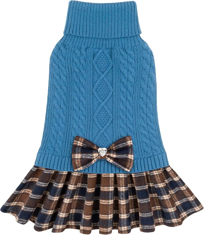 KYEESE Dog Sweater Soft Turtleneck Dogs Clothes with Bowtie Thick Dog Sweaters for Small Dogs Male Stretchy Knitwear Pet Sweater Dress Warm Pullover Pet Coats, Blue, X-Large