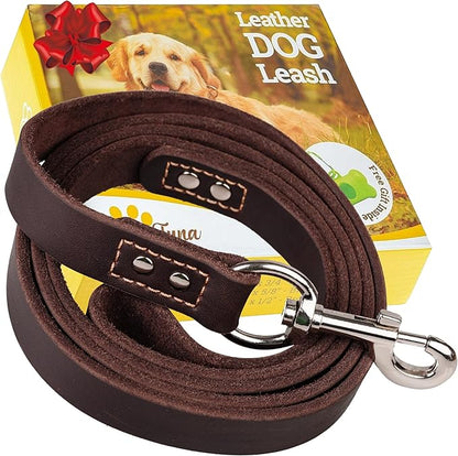 ADITYNA Leather Dog Leash 6 ft x 3/4 inch - Soft, Strong, Heavy Duty for Large & Medium Breeds - Dog Lead for Walking, Training, Hiking and Running (Brown)