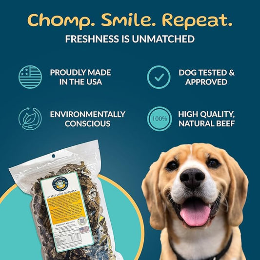 TREATOPIA Beef Lung Nuggies Dog Treats, 1 LB Bag - All-Natural, Sustainable, Healthy, High Protein, Hand-Trimmed, Slow-Roasted, Made in The USA, Nutritious, No Additives, No Fillers