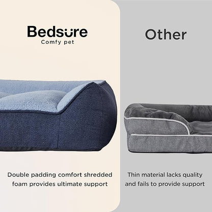 Bedsure Orthopedic Dog Bed Medium Size Dog - Extra Thick Supportive Medium Dogs Beds with Waterproof Washable Cover, Comfort Pet Bed Sofa with Soft Plush Sherpa and Nonskid Bottom, Blue, 35"