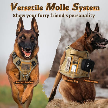 rabbitgoo Dog Harness for Large Dogs No Pull, Tactical Service Pet Vest with Molle and Control Handle, Adjustable and Reflective Military Harness for Easy Walking and Training, Brown, L