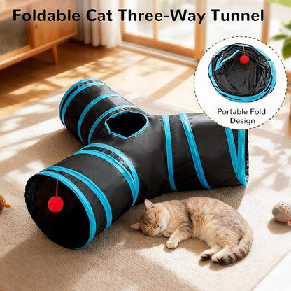 Tempcore Pet Cat Tunnel Tube Cat Toys 3 Way Collapsible, Tunnels for Indoor Cats，Kitty Bored Peek Hole Toy Ball Cat, Puppy, Kitty, Kitten, Rabbit