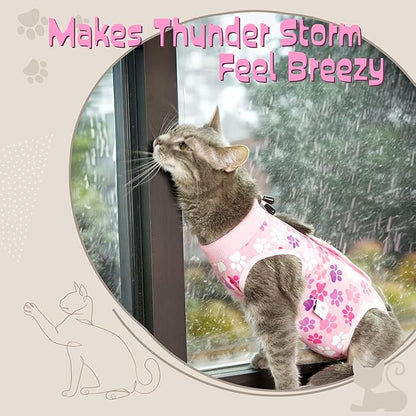 COZYDOODZ Cat Recovery Suit – Soft Breathable Cat Onesie for Female & Male Cats After Surgery, Spay, Neuter or Wounds, Cat Surgery Suit, Recovery Suit for Cats, Cone Alternative, Pink Paw Print
