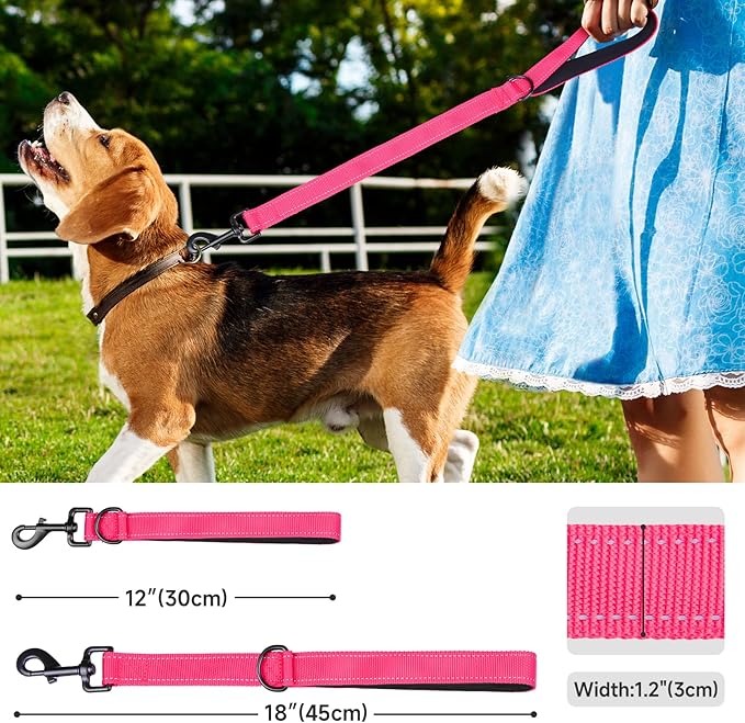 Dog Leash, Short Dog Leash, Leashes for Large Breed Dogs,Traffic Padded Handle- Reflective Training Lead, Perfect for Medium to Large Dogs(24 Inch, Pink)