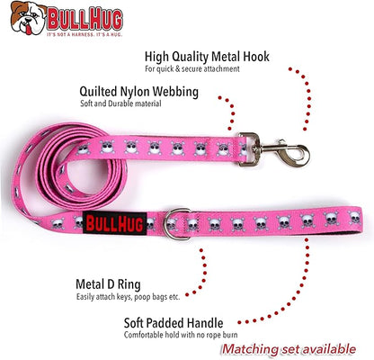 BULLHUG 6 FT Bulldog Leash with Padded Handle. Perfect for French Bulldogs, Pugs & All Breeds. Leash for Walking, Training Lead (Pink Skull)