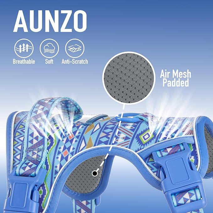 Dog Harness for Extra Large Dog Breeds, No Pull Adjustable Pet Harness with Handle, Reflective Dog Vest for Walking Hiking Training, Blue Ethnic, XL