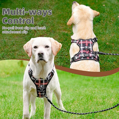 PUPTECK No Pull Dog Harness Small Sized, Adjustable Reflective Dog Harness with Handle Easy Control, Comfortable Soft Padded Pet Vest Harness for Small Dogs, Plaid Black M