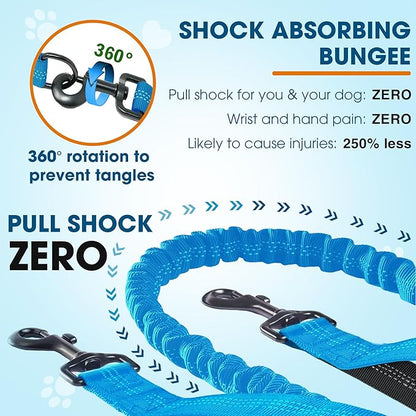 Hands Free Dog Leash with Waist Belt – No-Pull Bungee, Dual Padded Handles & Zipper Pouch for Running, Walking & Training – Adjustable Waist Leash for Large & Medium Dogs (Sky Blue)