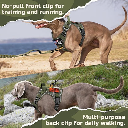 rabbitgoo Tactical Dog Harness for Large Dogs, No Pull Military Service Vest with Handle & Molle, Easy Control for Training Walking, Adjustable Reflective Straps, Green camo, L