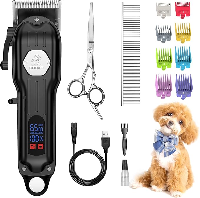 Dog Grooming Kit for Heavy Thick Hair&Coats,Low Noise Dog Hair Trimmer,Rechargeable Cordless Pet Shaver with Stainless Steel Blade, Dog Clippers for Grooming for Small Large Dogs Pets (Black)