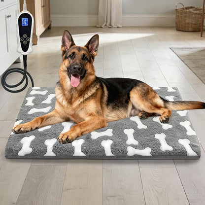 Bestio Large Dog Heating Pad,34x21 in Heated Dog Bed with Constant Heat & Auto Modes，MET&UL Certified Pet Heating Pad with Soothing Warmth,Chew-Resistant Cord,Waterproof Washable Cover-Gray