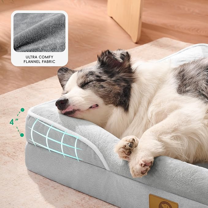 Homemate Dog Bed Large Sized Dog: 42x30 inch Orthopedic Large Dogs Bed XL Outdoor Pet Cat Bed Sofa Supplies with Toy Dogs Crate Pad Couch with Removable Washable Cover & Non-Slip Botton Light Grey