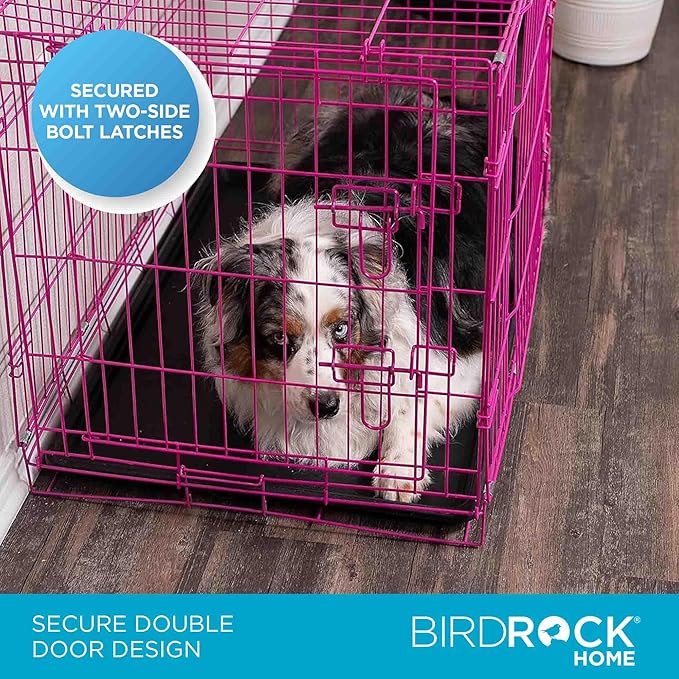 Internet's Best Wire Dog Crate for Dogs - Double Door Metal Steel Crate, Indoor Folding & Collapsible Cage, Secure & Durable, Portable Travel Kennel, Ideal for Home Use - Pink, 36 Inches