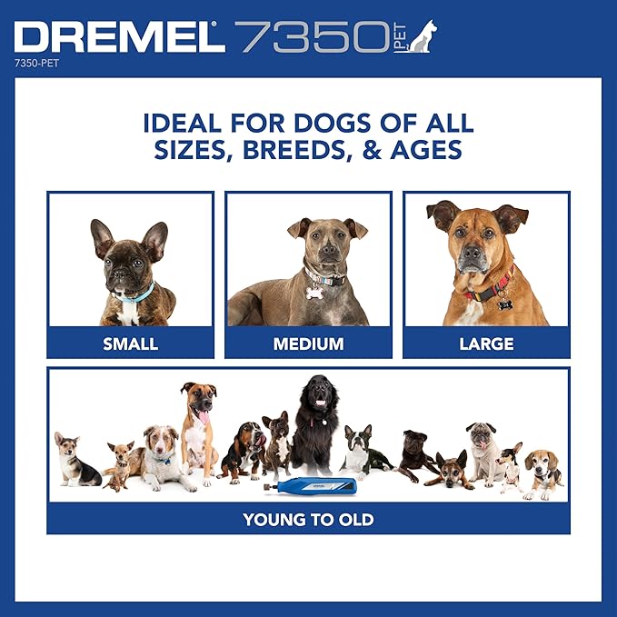 Dremel 7350-PET 4V Pet & Dog Nail Grinder, Easy-To-Use & Safe Nail Trimmer, Professional Pet Grooming Kit - Works on Large, Medium, Small Dogs & Cats