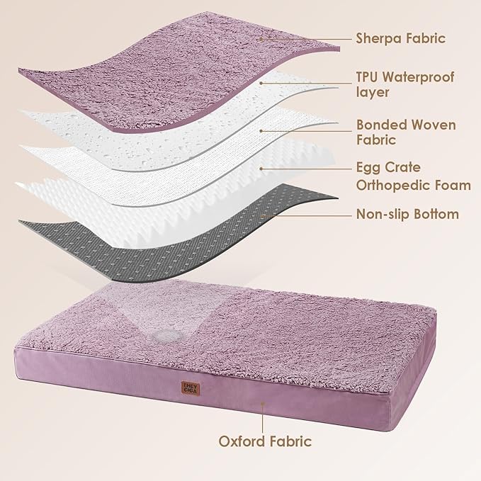 EHEYCIGA Orthopedic Dog Beds for Large Dogs with Removable Washable Cover for Crate, Fog Purple, 35x23