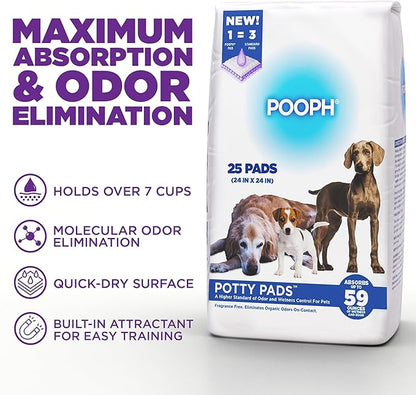 POOPH® Potty Pads™ – 25 Count – Superior Absorbency & Odor Control – Absorbs 59oz, Leak-Proof, Track-Proof, Spill-Proof – Quick-Dry, Disposable, 24x24 Inch – for Puppies, Seniors, Housebound Pets