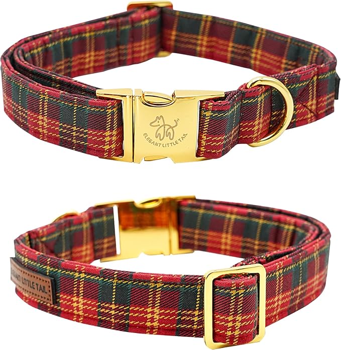 Elegant little tail Dog Collar, Christmas Red Plaid Pet Collar Cute Dog Collars Male or Female Pet Gift Adjustable Dog Collar for Large Dogs