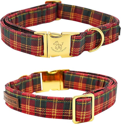 Elegant little tail Dog Collar, Christmas Red Plaid Pet Collar Cute Dog Collars Male or Female Pet Gift Adjustable Dog Collar for Large Dogs