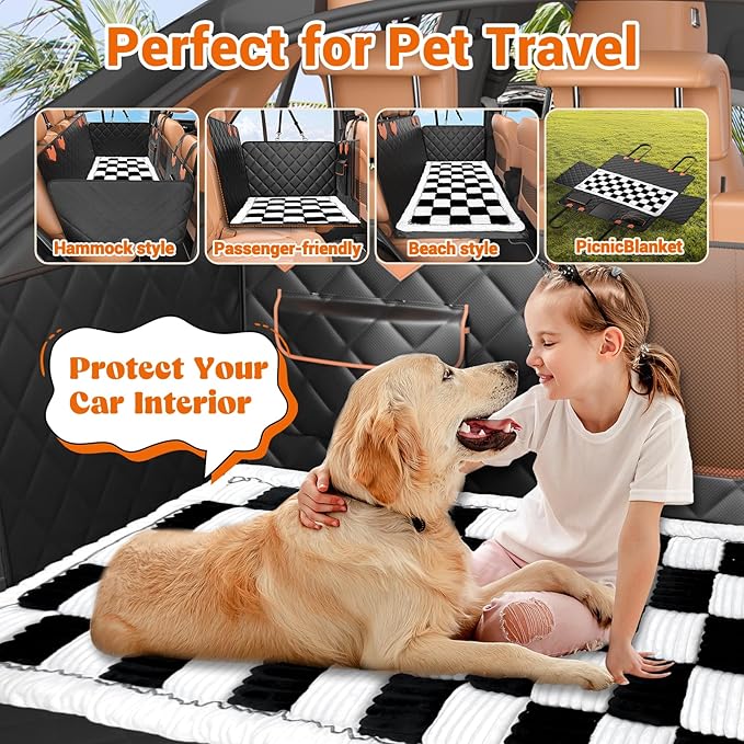 IJVAE Hard Bottom Car Seat Cover for Dog swith Removable Soft Blankets,Scratch-Proof and Anti-Slip Car Dog Hammock for Large Dogs White for Car, SUV