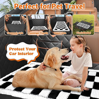 IJVAE Hard Bottom Car Seat Cover for Dog swith Removable Soft Blankets,Scratch-Proof and Anti-Slip Car Dog Hammock for Large Dogs White for Crew Cab Trucks F150