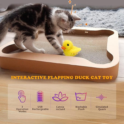 Cat Catnip Toys Beating Wings Duck Rechargeable, Lifelike Quack Chirping,Touch Activated Kitten Toy Interactive Cat