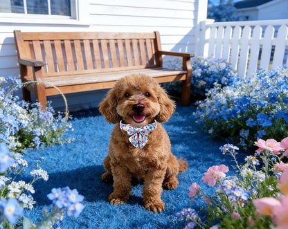Lionet Paws Floral Dog Collar with Sailor Bow, Spring Wildflowers Daisy Forget Me Not Dog Collar Bow Tie for Dogs, Small, Neck 10-16 inches