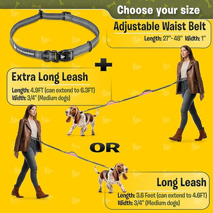 Exquisite Hands-Free Leash for Medium Dogs: Perfect for Active Pet Owners Comfortable, Durable & Ideal for Running, Walking, Hiking. Premium Dog Waist Leash with Bungee. Must-Have Dog Gear