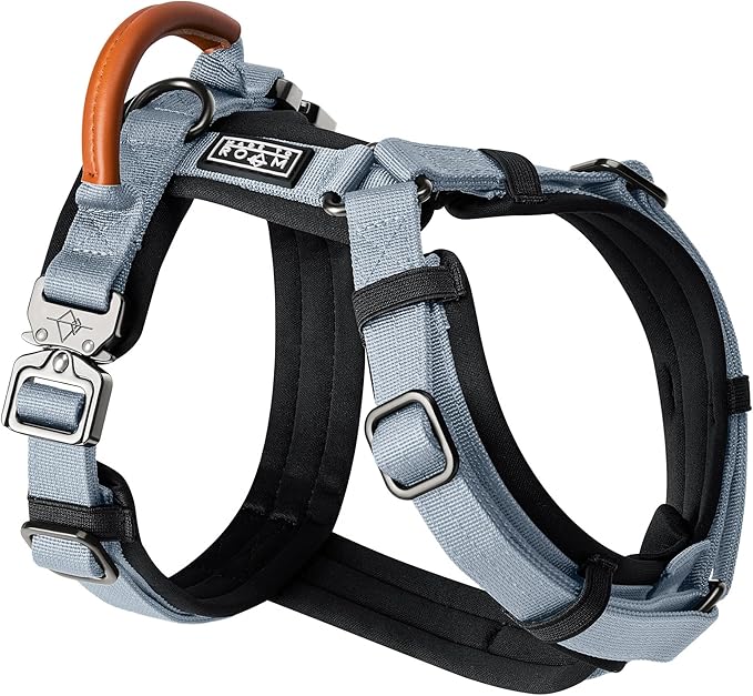 MADE TO ROAM Premium Explorer Harness - Y-Shaped Dog Harness with Adjustable Durable Nylon, Soft Padding, Metal Buckles and Leather Handle for Small, Medium, Large Dogs (Virginia Mountains, Size 1)