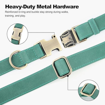 Plutus Pet Genuine Leather Dog Collar – Adjustable Pet Collar with Quick Release Metal Buckle, Soft Real Leather for Small Medium Large Dogs, Heavy Duty & Skin-Friendly (Green, S)