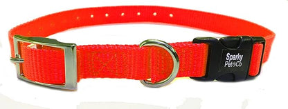 Sparky Pet Co - ECollar Replacement Strap - Double Buckle Dog Collar - Rugged Nylon - Adjustable - D Ring - Quick Release Metal Clasp - for Invisible Fence Systems - 3/4" x 21" - Neon Orange