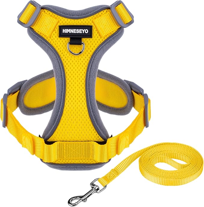 Small Dog Harness and Leash Set，No Pull Adjustable Pet Harness for Small Dogs ，Breathable Mesh Reflective Dog Vest Harness (Yellow, S)
