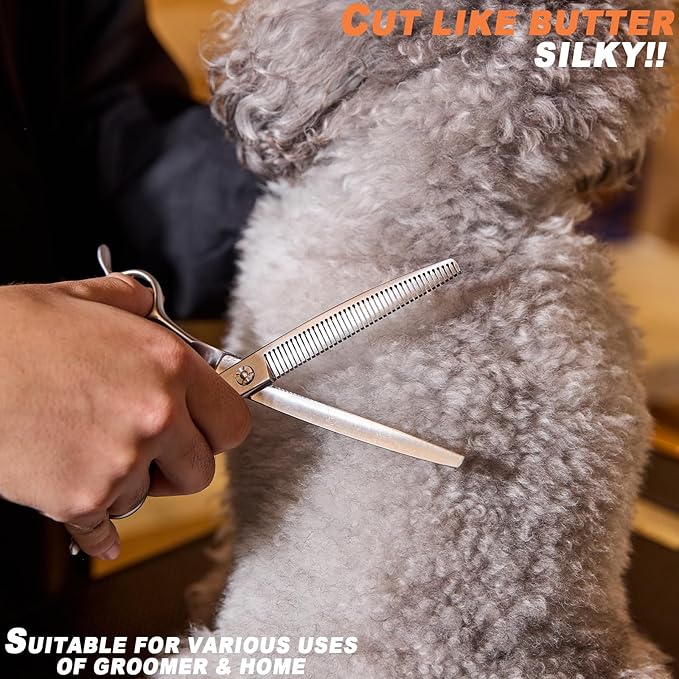 High-end Professional Dog Grooming Curved Thinning Scissors Teeth Blending Shears Pet Texturizing Thinner Blender Shears 7 Inch Extremely Very Sharp Made Of Stainless Steel Alloy For Dog Cat Groomer