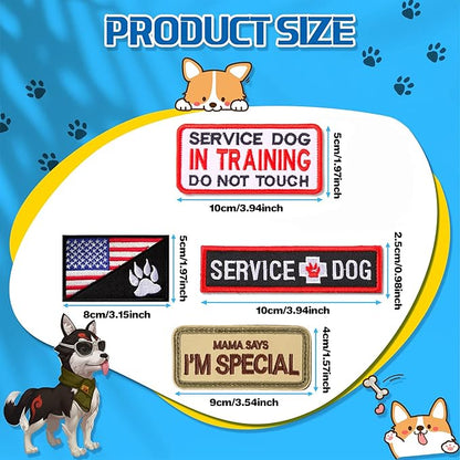 12 PCS Service Dog Patches Removable Tactical Hook Loop Harness Embroidered in Training Patch Do Not Pet Working Dog Patch for Vest Harnesses Collars Leashes