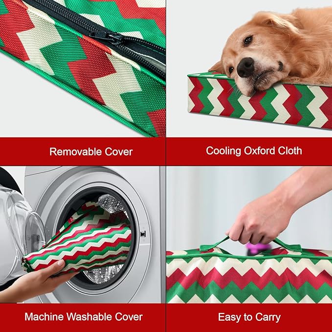 Tail Stories Outdoor Extra Large Dog Bed, Christmas Waterproof Dog Bed for Large Dogs, Egg Crate Foam XL Pet Bed with Removable Washable Oxford Cooling Cover, Stripe