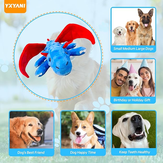 YXYANI Durable Plush Dinosaur Dog Toys with Squeaker, Crinkle Paper Stuffed Chew Toys for Small Middle and Large Dogs 14 Inch