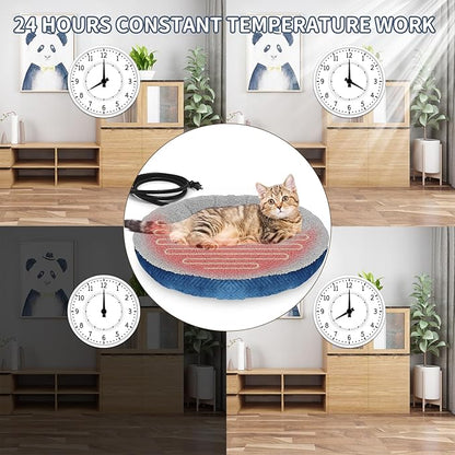 AUPETEK Heated Cat Beds for Indoor Cats Warming Cat Beds Super Soft Machine Washable Thermo Kitty Electric Heating Bed 19 Inches Round
